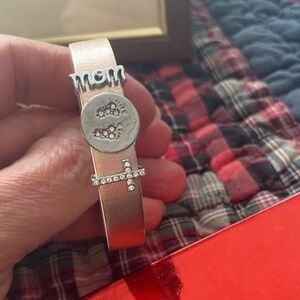 Silver Tone "Mom" Charm Bracelet with Crystal Cross  Accent